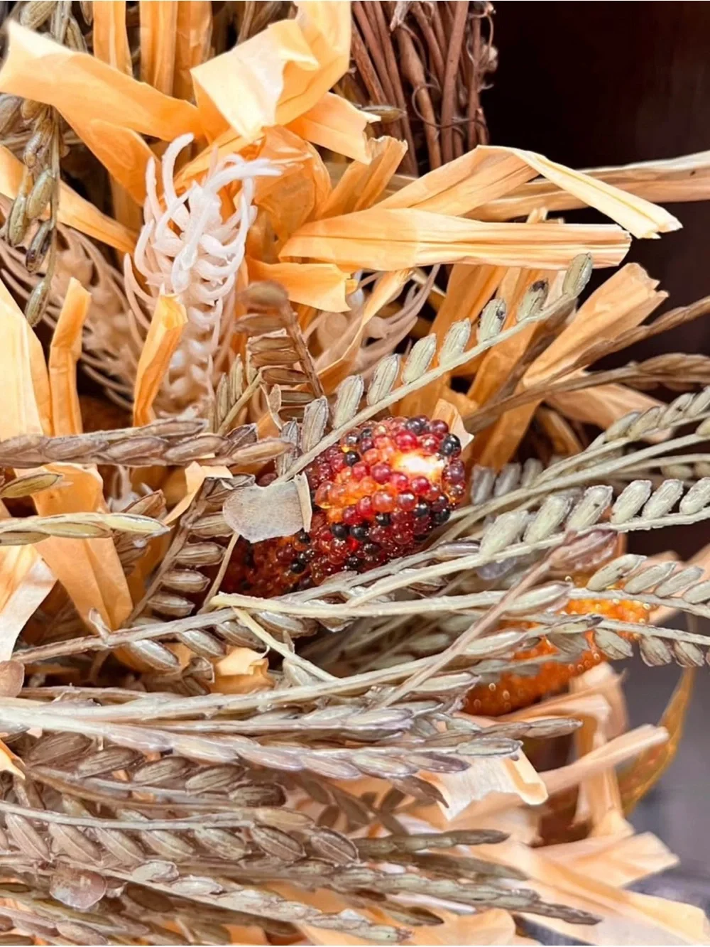 Rustic Autumn Wall Basket with Yellow and Brown Foliage